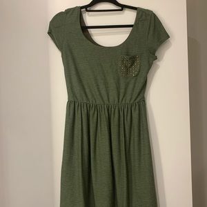 Army Green Stud Pocket Dress
